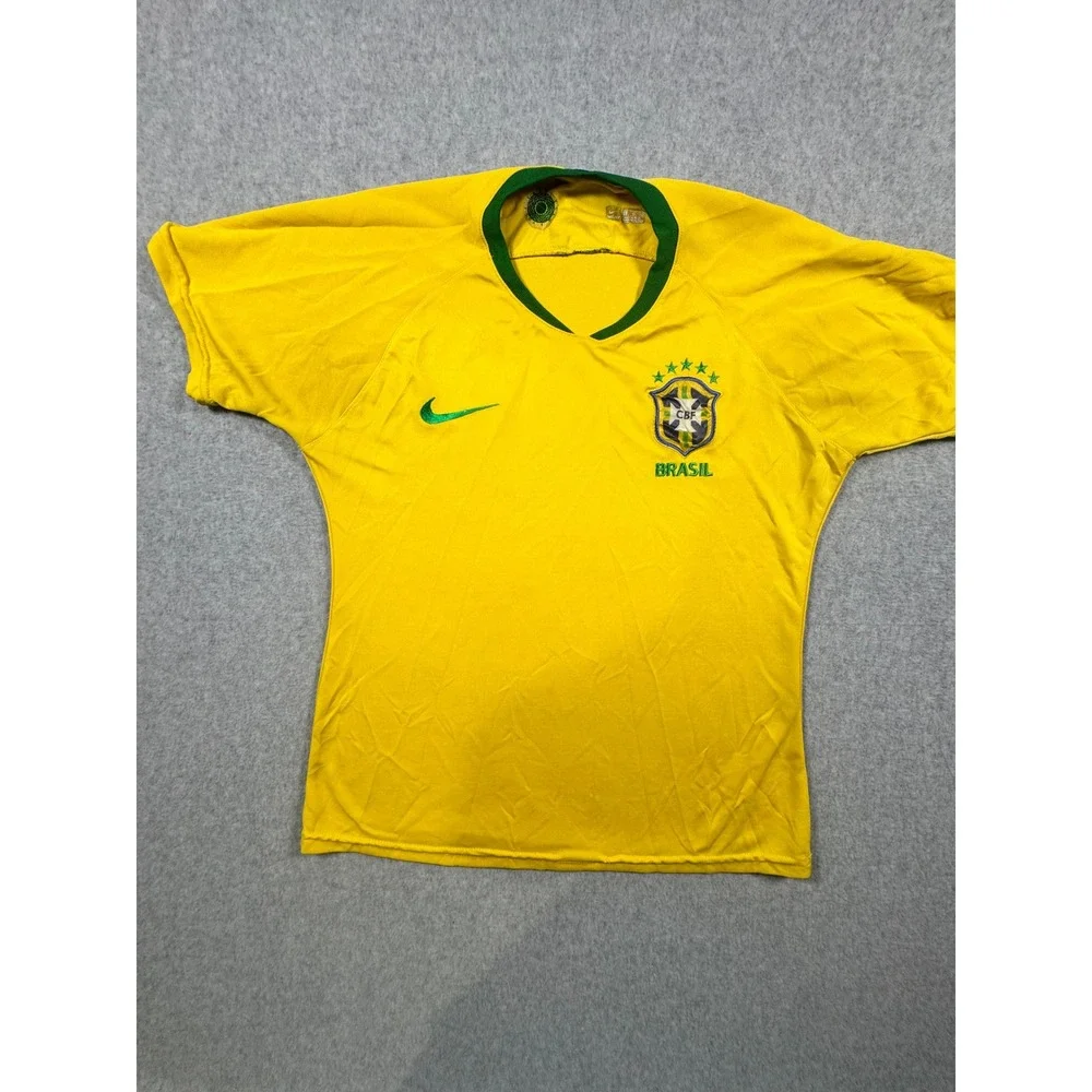 Nike Brazil National Team Soccer Jersey Kids Large Yellow Green CBF Dri-FIT